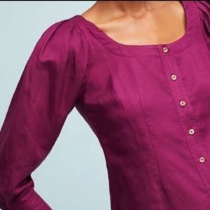 ANTHROPOLOGIE MAEVE Solange Puffed Sleeve Buttoned Blouse 3/4 sleeve